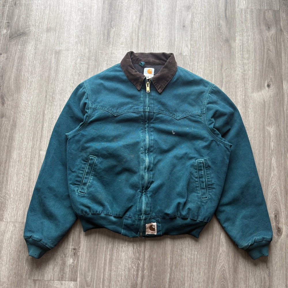 Vintage Carhartt J14DTL Santa Fe Jacket Dark Teal Duck Canvas Western XL Regular